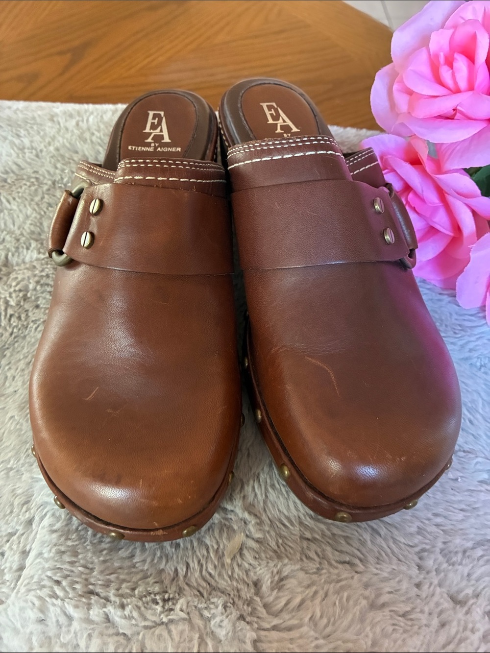 Etienne Aigner Brown Leather Clogs – Size 6 (Never Worn)